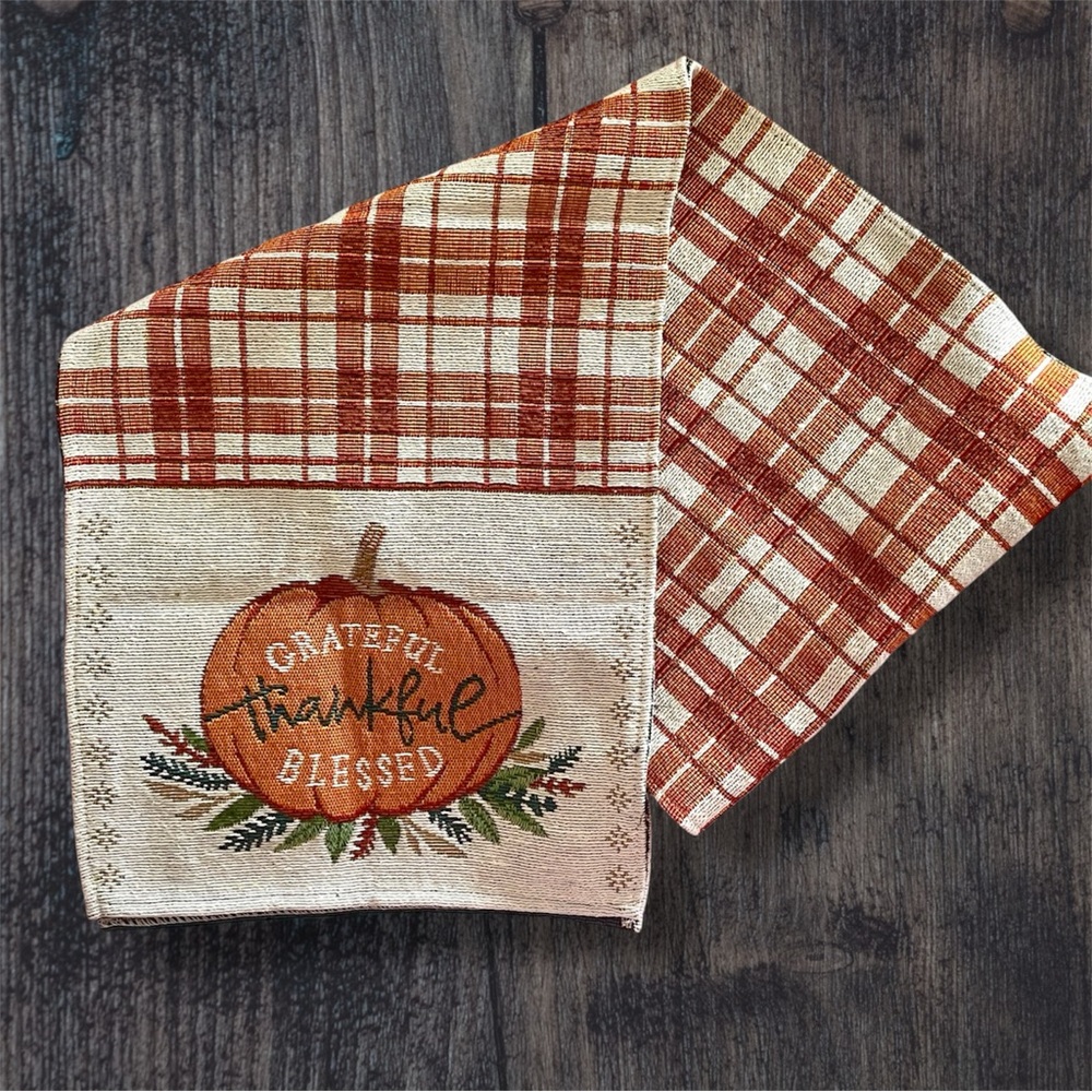 Heavy Woven Tapestry 6’ Fall “Grateful/Thankful/Blessed” Table Runner Hi Quality